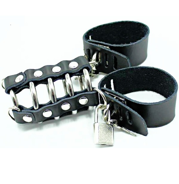 OHMAMA FETISH - CAGE  PÉNIS AVEC ANNEAUX MÉTALLIQUES ET SANGLE EN CUIR – Image 2