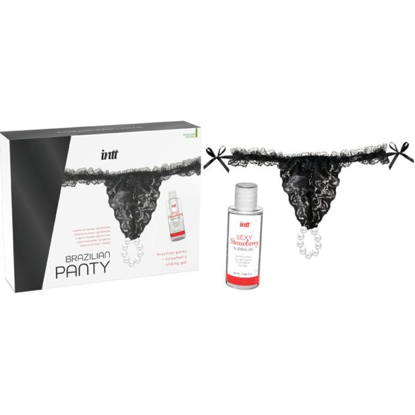 INTT RELEASES - CULOTTE BRÉSILIENNE NOIRE AVEC PERLES ET GEL LUBRIFIANT 50 ML – Image 3