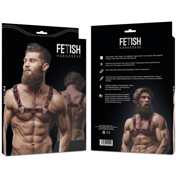 FETISH SUBMISSIVE ATTITUDE - HARNAIS DE POITRINE EN ÉCO-CUIR POUR HOMME NOIR/ROUGE – Image 3