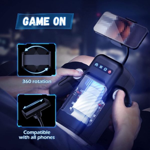GAME CUP - MASTURBATEUR À VIBRATION DE POUSSÉE AVEC FONCTION CHAUFFANTE ET SUPPORT MOBILE - NOIR – Image 4