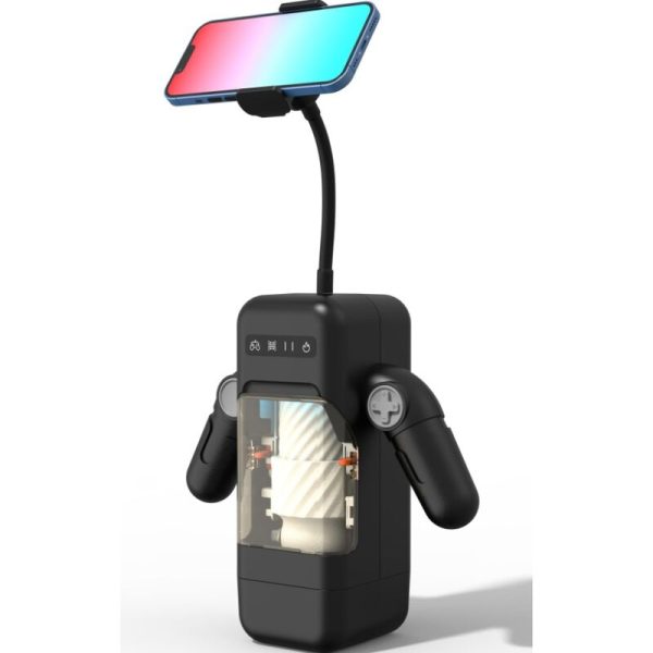GAME CUP - MASTURBATEUR À VIBRATION DE POUSSÉE AVEC FONCTION CHAUFFANTE ET SUPPORT MOBILE - NOIR – Image 3