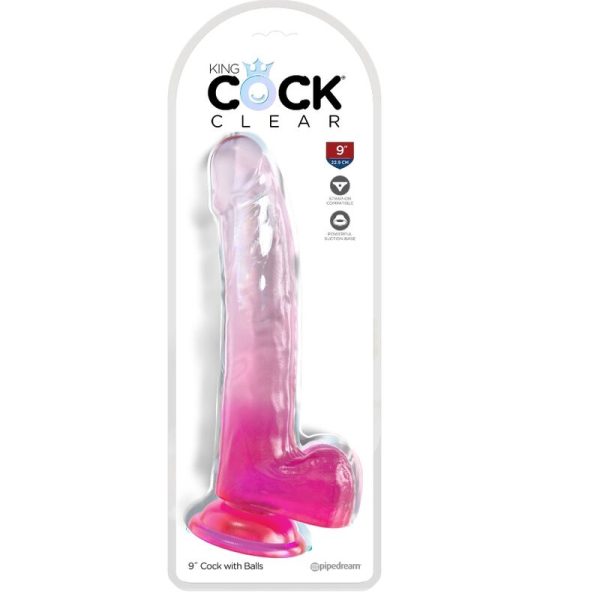 KING COCK - CLEAR GODE AVEC TESTICULES 20.3 CM ROSE – Image 2