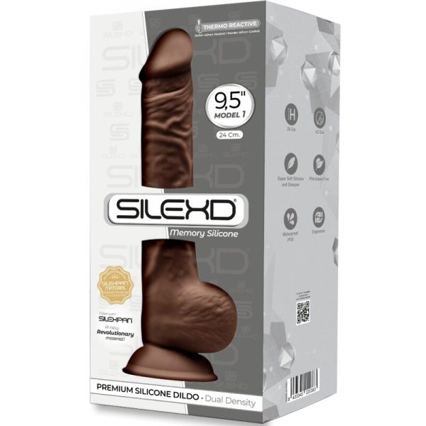SILEXD - MODÈLE 1 PÉNIS RÉALISTE PREMIUM SILEXPAN SILICONE MARRON 24 CM – Image 3