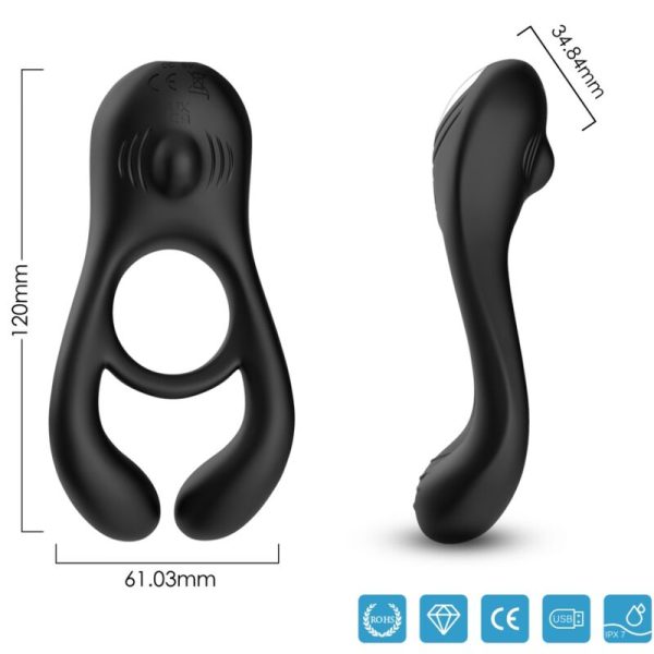 ARMONY - VEYRON DOUBLE VIBRATEUR ANNEAU JOUET POUR COUPLES TÉLÉCOMMANDE NOIR – Image 3