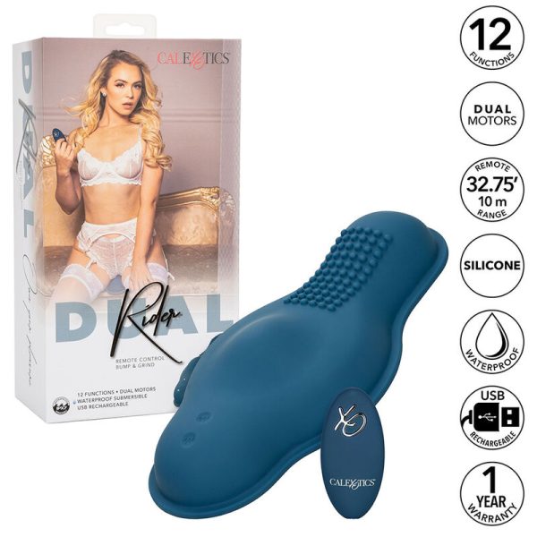 CALEXOTICS - RIDER MASSAGER DOUBLE MOTEUR TÉLÉCOMMANDE BLEU – Image 2