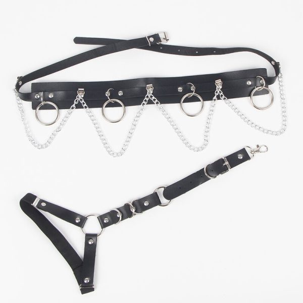 SUBBLIME - HARNAIS CEINTURE ET JARRETIÈRES AVEC ANNEAUX ET CHAÎNE DÉTAIL TAILLE UNIQUE – Image 4