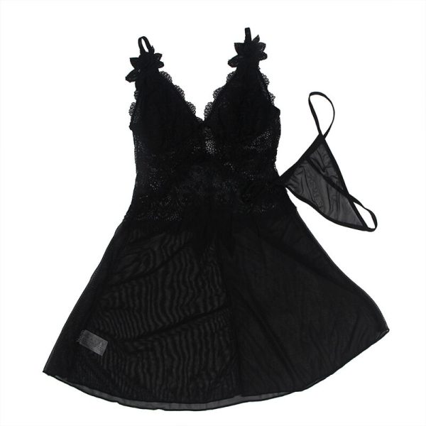 SUBBLIME - BABYDOLL TELA DE TUL DETALLE ENCAJE Y FLOR NEGRO S/M – Image 3