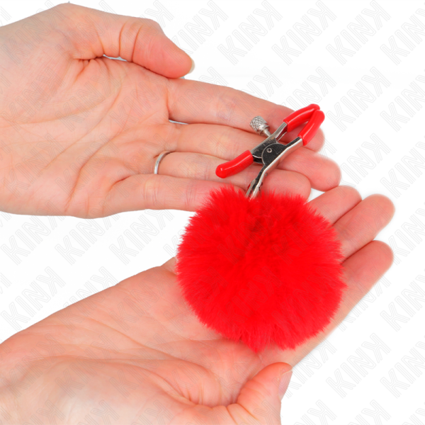 KINK - PINCE A METON BOULE FAUSSE FOURRURE ROUGE 6 CM – Image 3