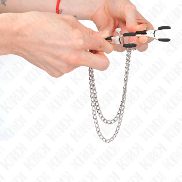 KINK - PINCES À TETEAUX AVEC 2 CHAÎNES ÉPAISSES ARGENT 20/23 CM – Image 4