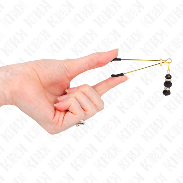 KINK - PINCES À TETON FINES OR AVEC 3 BILLES DE VERRE NOIR 7 CM – Image 4