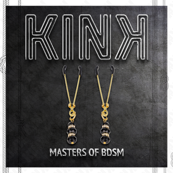 KINK - PINCES À TETON FINES OR AVEC 3 BILLES DE VERRE NOIR 7 CM – Image 5