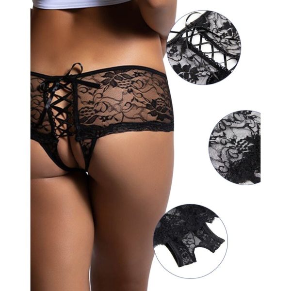 QUEEN LINGERIE - CULOTTE DENTELLE FLORALE OUVERTURE DOS S/M – Image 3