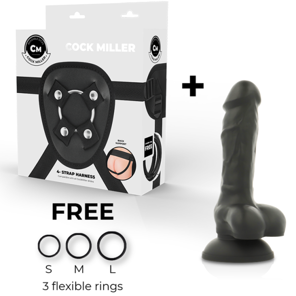 COCK MILLER - HARNAIS + SILICONE DENSITÉ COCKSIL ARTICULABLE NOIR 13 CM – Image 2