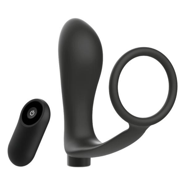 ADDICTED TOYS - ANNEAU PÉNIS AVEC TÉLÉCOMMANDE PLUG ANAL NOIR RECHARGEABLE – Image 3