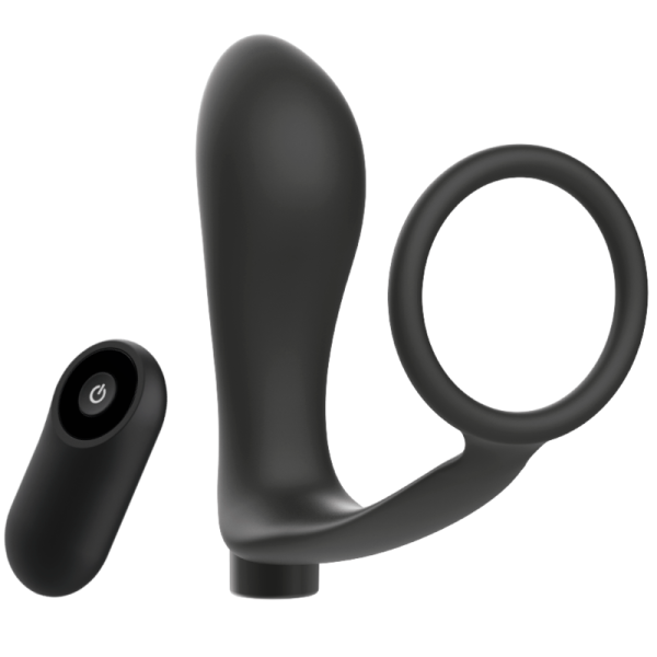 ADDICTED TOYS - ANNEAU PÉNIS AVEC TÉLÉCOMMANDE PLUG ANAL NOIR RECHARGEABLE – Image 2
